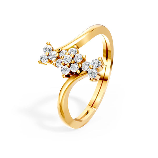 925 Sterling Silver 24K Gold-Plated Sparkle Cluster Wave Ring for Women & Girls