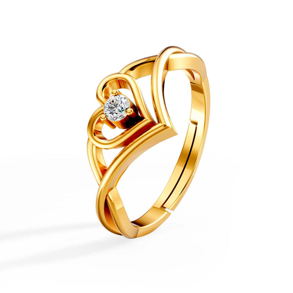925 Sterling Silver Gold-Plated Red Heart Solitaire Open Ring for Women & Girls