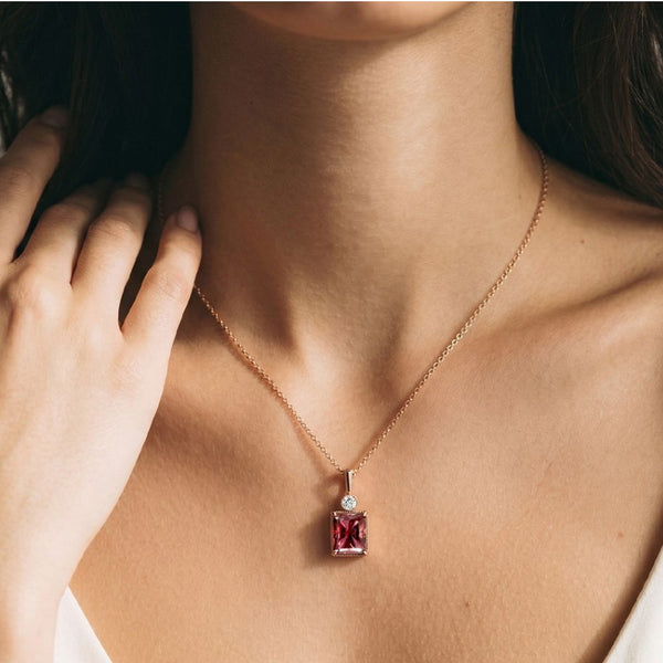 Miss Highness 925 Sterling Silver Red Radiant-Cut Pendant with Chain for Men & Women