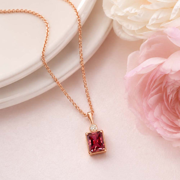 Miss Highness 925 Sterling Silver Red Radiant-Cut Pendant with Chain for Men & Women