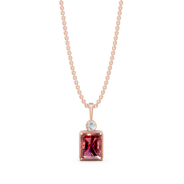 Miss Highness 925 Sterling Silver Red Radiant-Cut Pendant with Chain for Men & Women