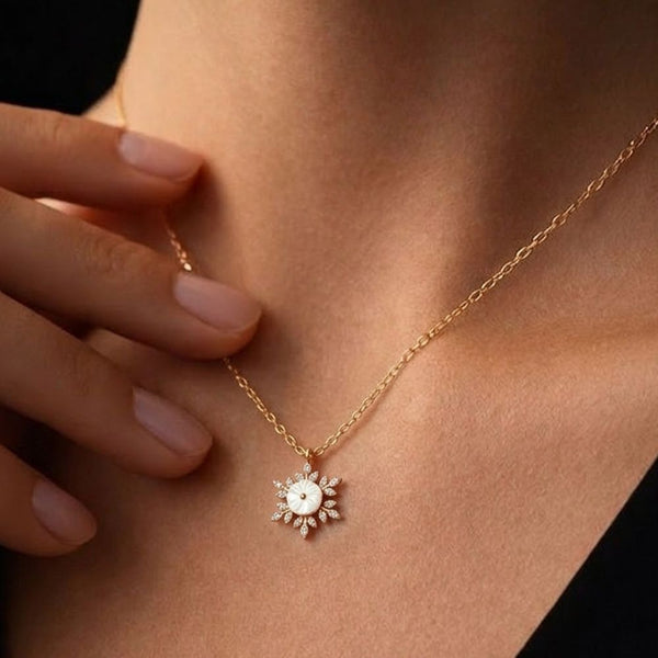 Miss Highness Floral Pendant Necklace Rose Gold Finish with AAA+ Zircon & White Shell Design For Women