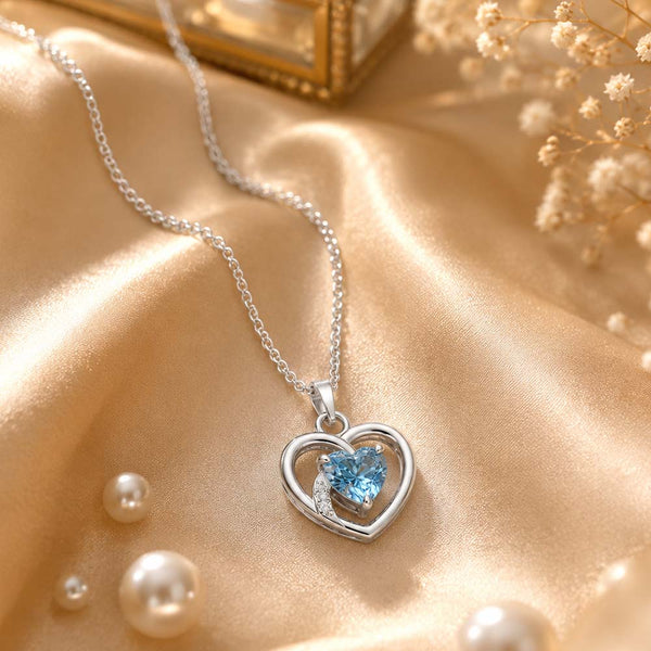 Miss Highness 925 Silver Blue Heart Pendant with Zircon Accents For Women