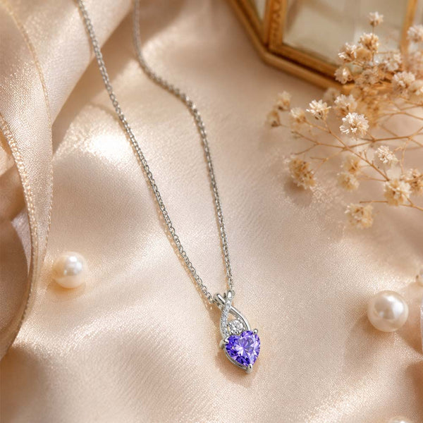 Miss Highness 925 Sterling Silver Heart Shape Purple Pendant Necklace for Women