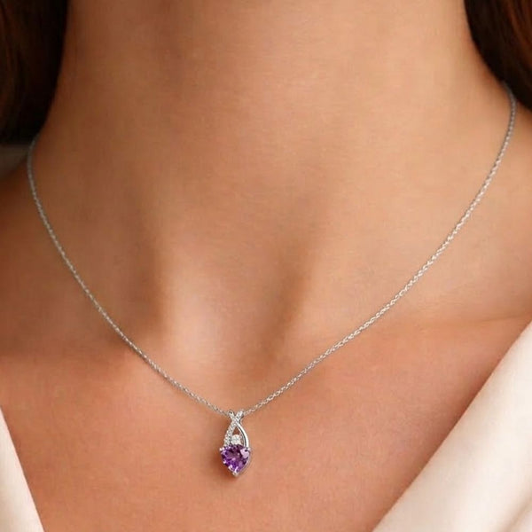 Miss Highness 925 Sterling Silver Heart Shape Purple Pendant Necklace for Women