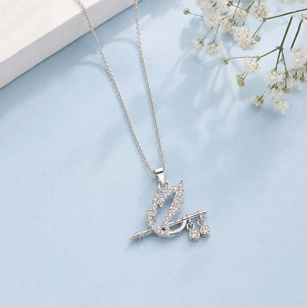 Miss Highness 925 Silver Leaf & Bar Pendant with Zircon Sparkle