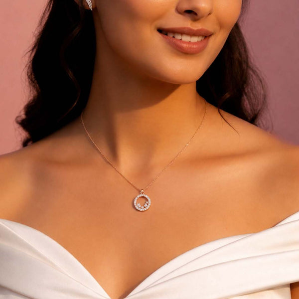 Miss Highness 925 Sterling Silver Rose Gold Plated Circular Pendant with Sparkling CZ Stones for Women