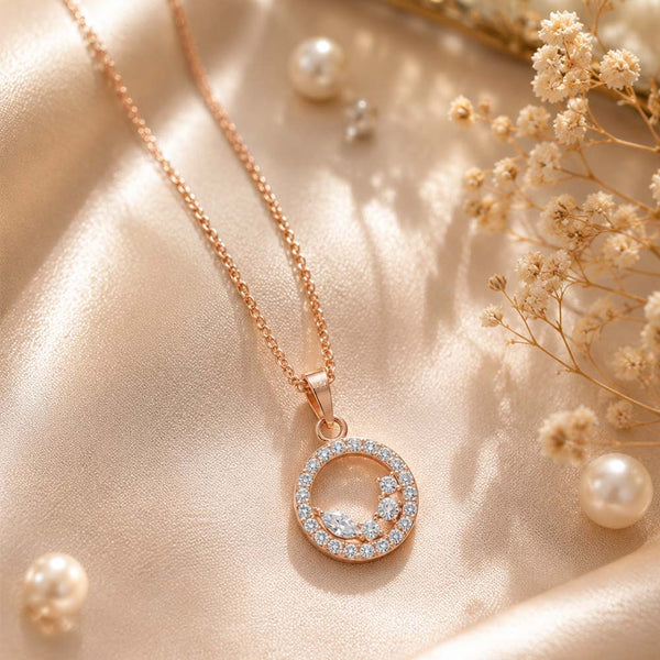 Miss Highness 925 Sterling Silver Rose Gold Plated Circular Pendant with Sparkling CZ Stones for Women