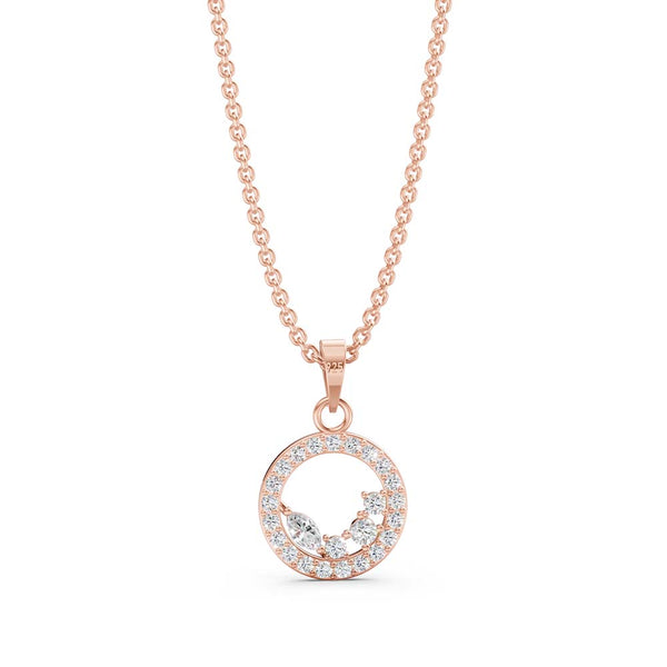 Miss Highness 925 Sterling Silver Rose Gold Plated Circular Pendant with Sparkling CZ Stones for Women