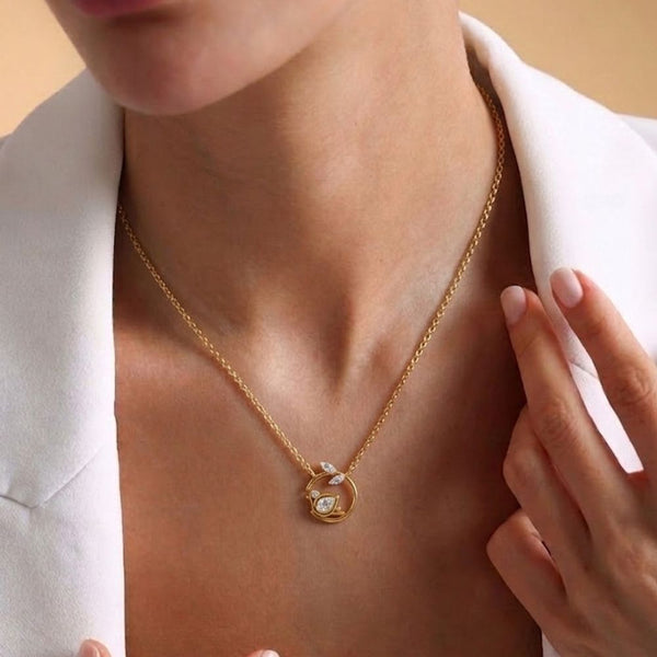 Miss Highness 925 Sterling Silver Gold Plated Bird Design Pendant Necklace with CZ Stones For Women