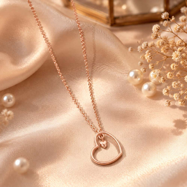 Miss Highness 925 Sterling Silver Rose Gold Plated Open Heart Pendant with Dangling Mini Heart Charm for Women