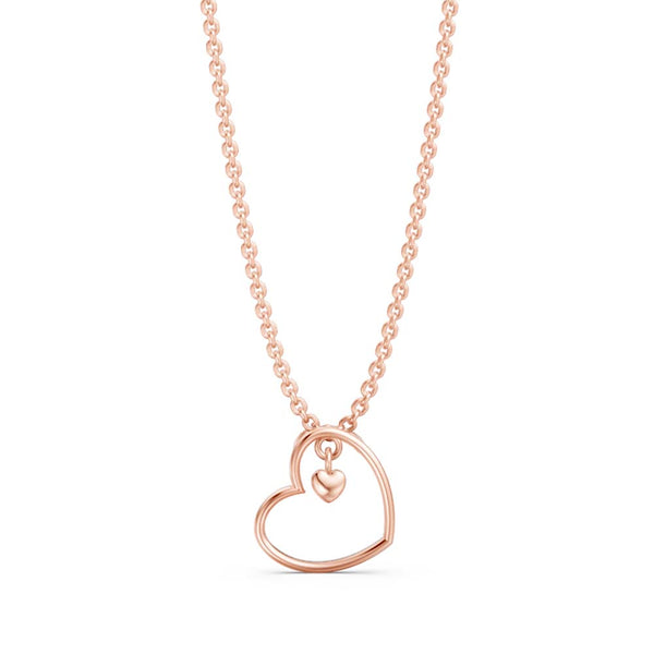 Miss Highness 925 Sterling Silver Rose Gold Plated Open Heart Pendant with Dangling Mini Heart Charm for Women