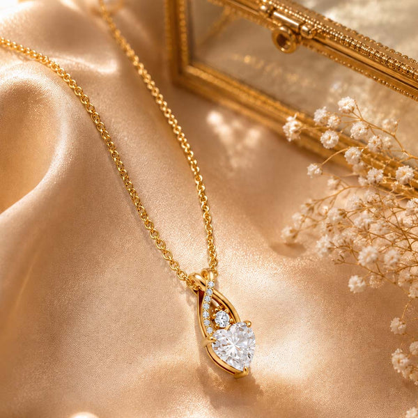 Miss Highness Heart-Shaped Solitaire CZ Pendant in Gold-Plated 925 Silver | Elegant Diamond-Cut Necklace for Women