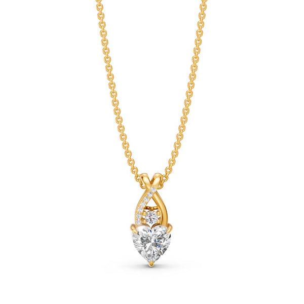 Miss Highness Heart-Shaped Solitaire CZ Pendant in Gold-Plated 925 Silver | Elegant Diamond-Cut Necklace for Women