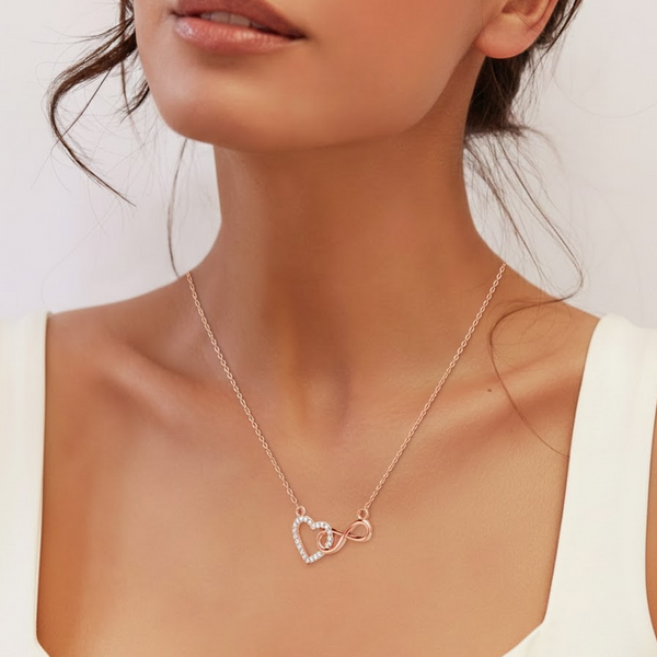 925 Sterling Silver Rose Gold Plated Heart Infinity Necklace for Women | Diamond Look Gift
