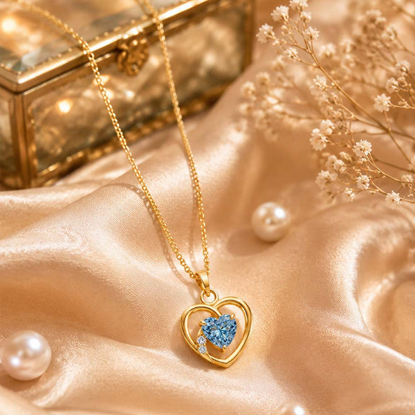 Miss Highness Blue Heart Solitaire Pendant in Gold-Plated 925 Silver | Dual Heart CZ Necklace for Women