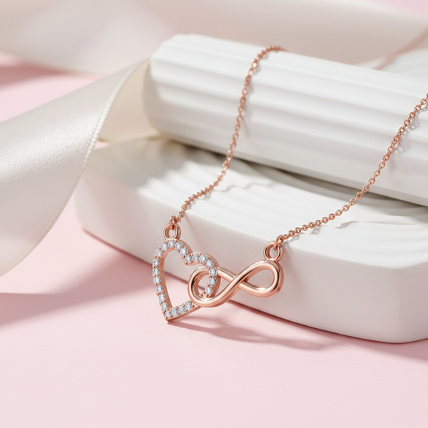 925 Sterling Silver Rose Gold Plated Heart Infinity Necklace for Women | Diamond Look Gift