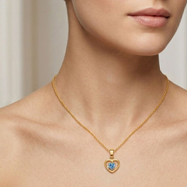 Miss Highness Blue Heart Solitaire Pendant in Gold-Plated 925 Silver | Dual Heart CZ Necklace for Women