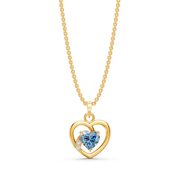 Miss Highness Blue Heart Solitaire Pendant in Gold-Plated 925 Silver | Dual Heart CZ Necklace for Women