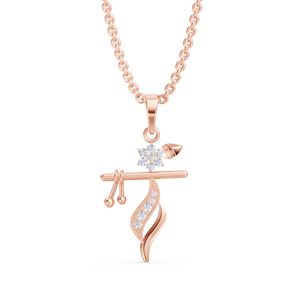 Miss Highness Shri Krishna Bansuri Pendant Rose Gold-Plated 925 Silver | CZ Studded Flute Necklace for Women