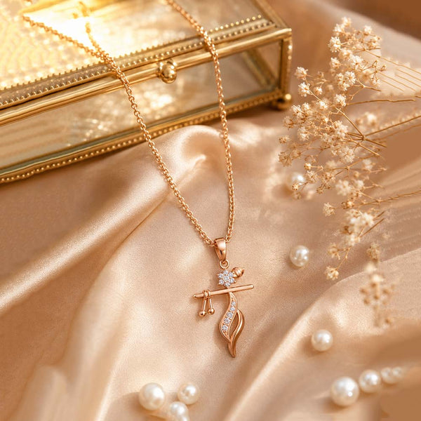 Miss Highness Shri Krishna Bansuri Pendant Rose Gold-Plated 925 Silver | CZ Studded Flute Necklace for Women