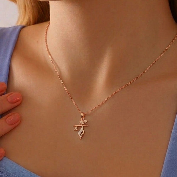 Miss Highness Shri Krishna Bansuri Pendant Rose Gold-Plated 925 Silver | CZ Studded Flute Necklace for Women