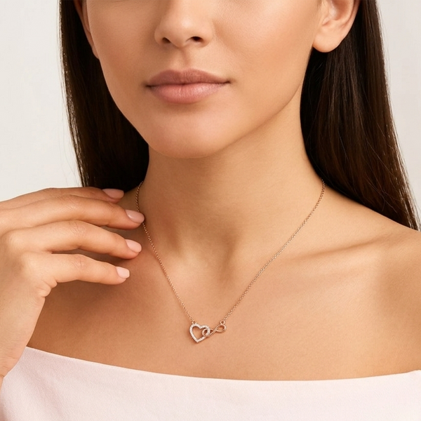 925 Sterling Silver Rose Gold Plated Heart Infinity Necklace for Women | Diamond Look Gift