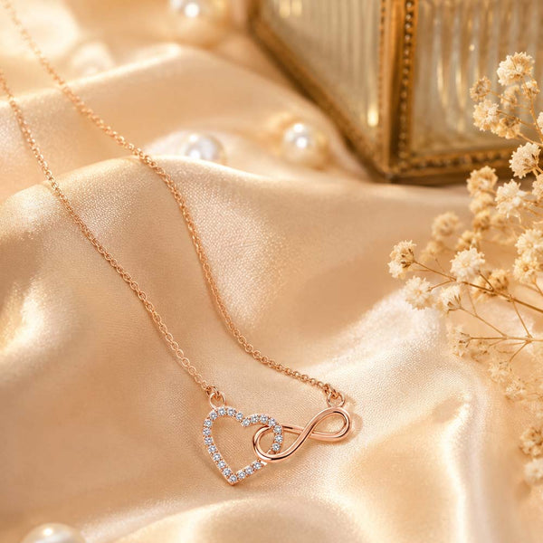 925 Sterling Silver Rose Gold Plated Heart Infinity Necklace for Women | Diamond Look Gift