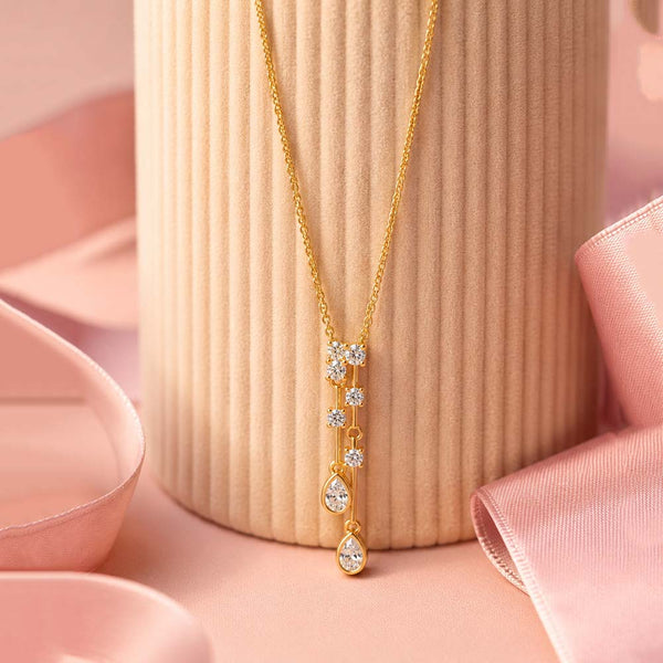 925 Sterling Silver Teardrop Diamond Pendant Necklace for Women & Girls