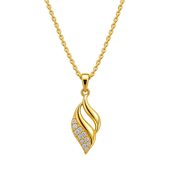 925 Silver Gold Plated Leaf Design Pendant With Chain for Women & Girls