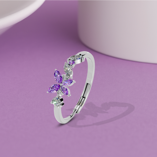 Miss Highness 925 Sterling Silver Purple CZ Flower Ring for Women & Girls