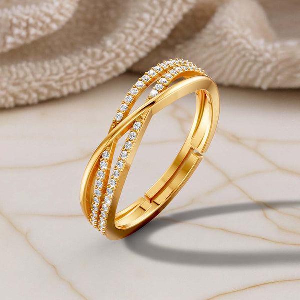 Miss Highness Gold-Plated 925 Silver Crossover CZ Ring for Women | Elegant Triple Band Design