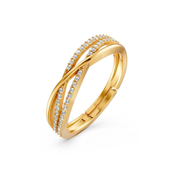 Miss Highness Gold-Plated 925 Silver Crossover CZ Ring for Women | Elegant Triple Band Design