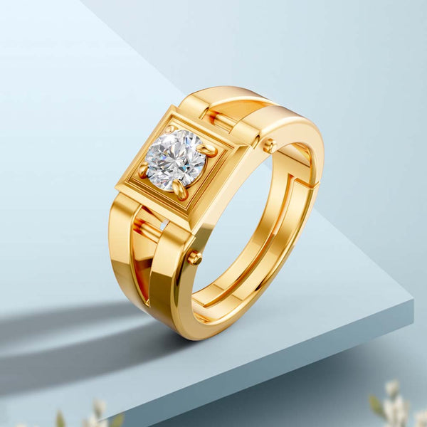 Miss Highness Gold-Plated 925 Silver Men’s Square Solitaire Ring | Bold CZ Statement Band