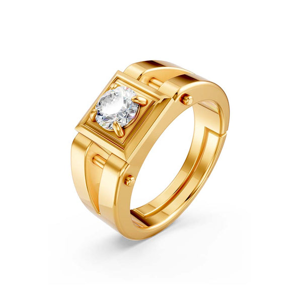 Miss Highness Gold-Plated 925 Silver Men’s Square Solitaire Ring | Bold CZ Statement Band