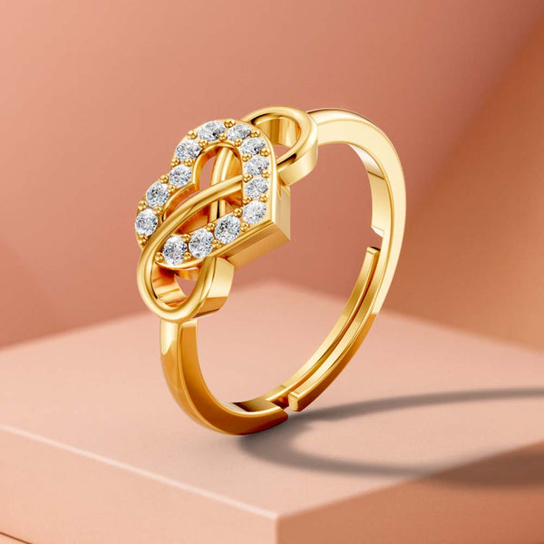 Miss Highness Gold-Plated 925 Silver Heart CZ Ring for Women | Double Heart Interlocking Design