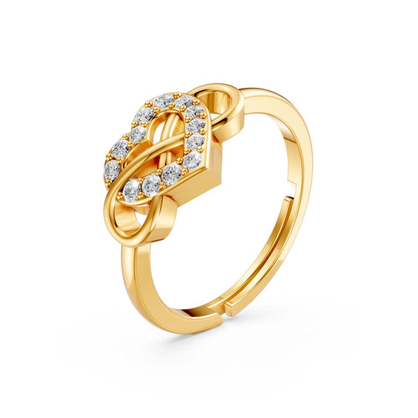 Miss Highness Gold-Plated 925 Silver Heart CZ Ring for Women | Double Heart Interlocking Design