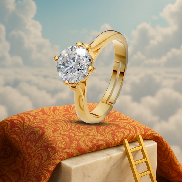 Miss Highness 925 Sterling Silver Gold Plated Adjustable Solitaire Ring for Women | Diamond Look Party Wear Gift