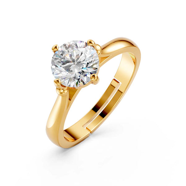 Miss Highness 925 Sterling Silver Gold Plated Adjustable Solitaire Ring for Women | Diamond Look Party Wear Gift