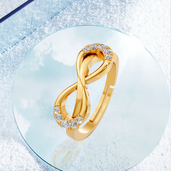 925 Sterling Silver Gold Plated Adjustable Infinity Ring for Women | Diamond Look Party Wear Gift
