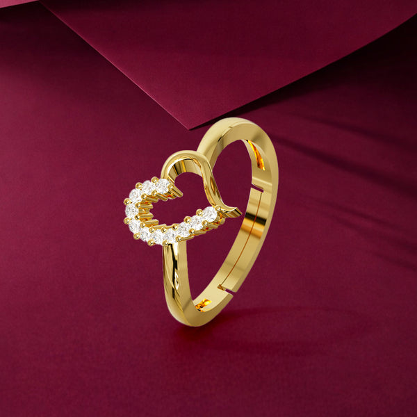 925 Sterling Silver 24K Gold-Plated Heart Open Ring for Women & Girls
