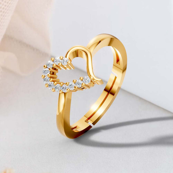 925 Sterling Silver 24K Gold-Plated Heart Open Ring for Women & Girls