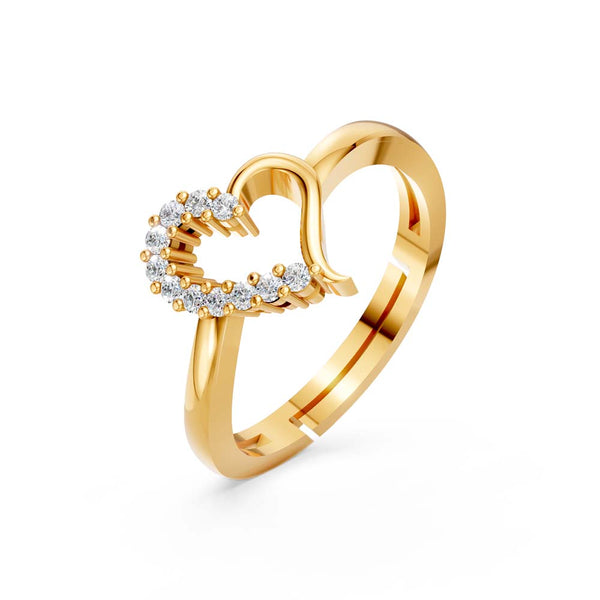925 Sterling Silver 24K Gold-Plated Heart Open Ring for Women & Girls