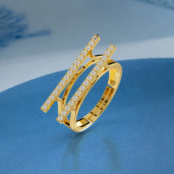 925 Sterling Silver 24K Gold-Plated Dual Bar Open Ring for Women & Girls