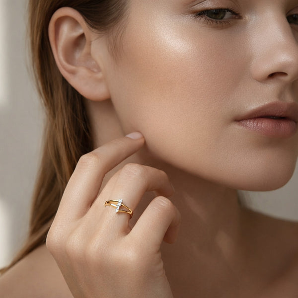 925 Sterling Silver 24K Gold-Plated Multi-Shape Stone Open Ring for Women & Girls