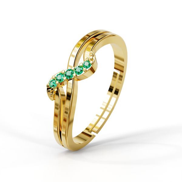 925 Sterling Silver 24K Gold-Plated Green Stone Wave Open Ring for Women & Girls