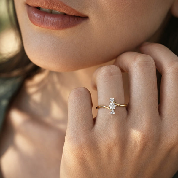 925 Sterling Silver 24K Gold-Plated Sparkle Cluster Wave Ring for Women & Girls