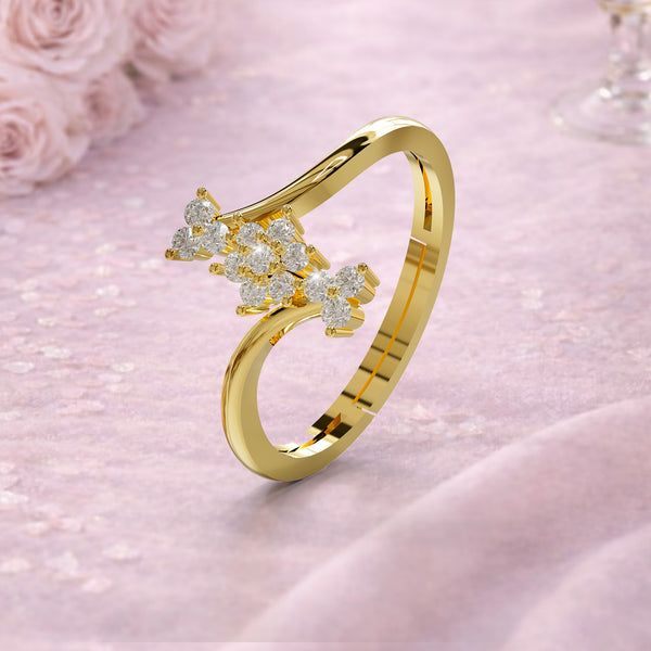 925 Sterling Silver 24K Gold-Plated Sparkle Cluster Wave Ring for Women & Girls