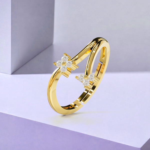 925 Sterling Silver 24K Gold-Plated Floral Open Ring for Women & Girls