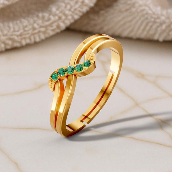 925 Sterling Silver 24K Gold-Plated Green Stone Wave Open Ring for Women & Girls